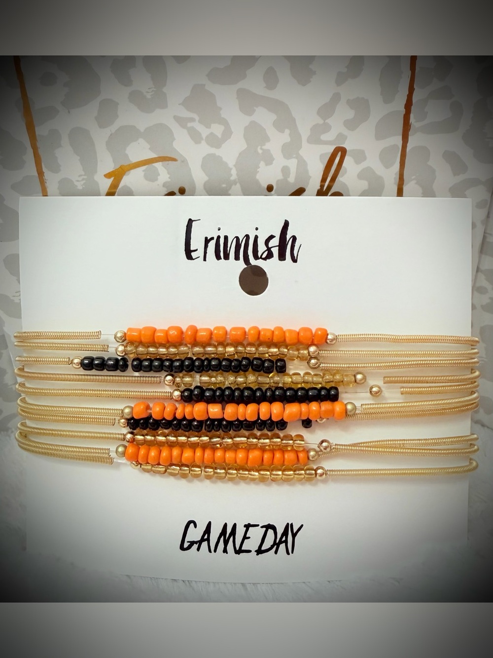 Erimish Orange, Black & Gold Beaded Bracelet Stack